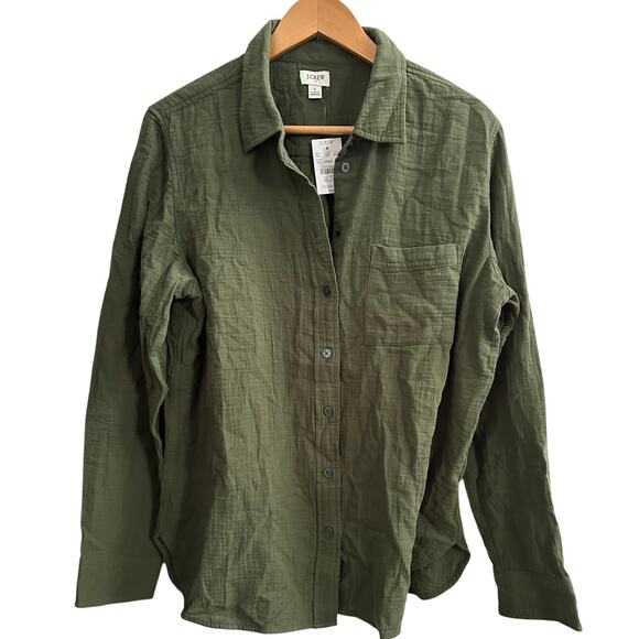 J. Crew Tops - J.Crew Womens Green Linen Button-Up Shirt Size L Long Sleeve Casual Lightweight